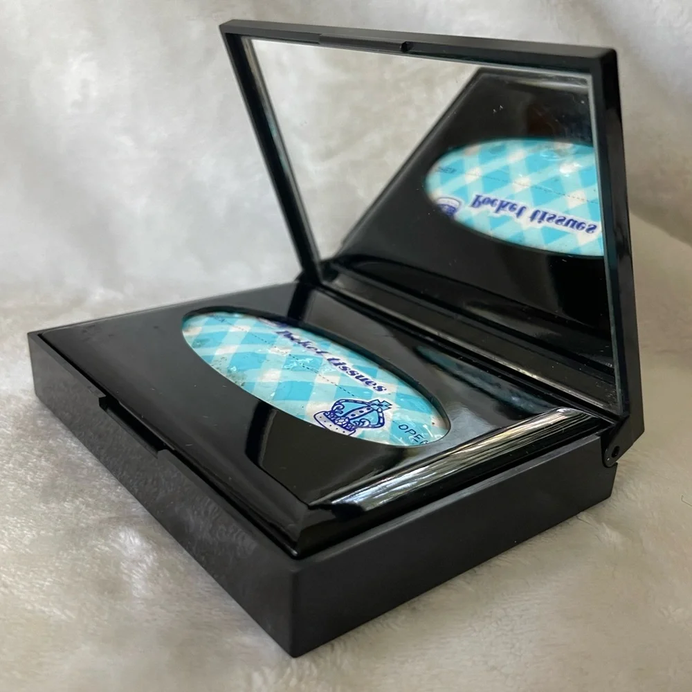 Vintage Black Lacquered Peacock Floral Mini Travel Tissue Box with Mirror